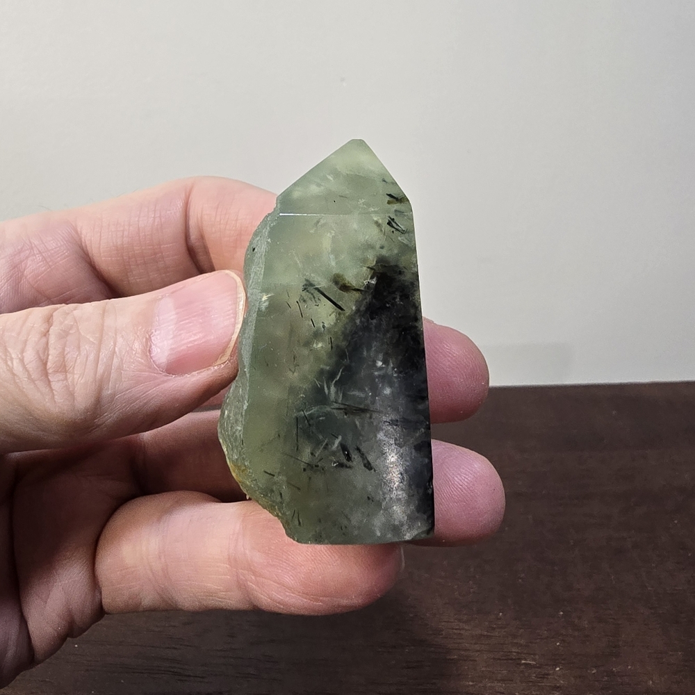 Prehnite with Tourmaline Crystal Tower #E
